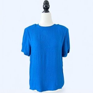 80s Vintage Northern Traditions Womens Blue 100% Silk Floral Flowy Top Small